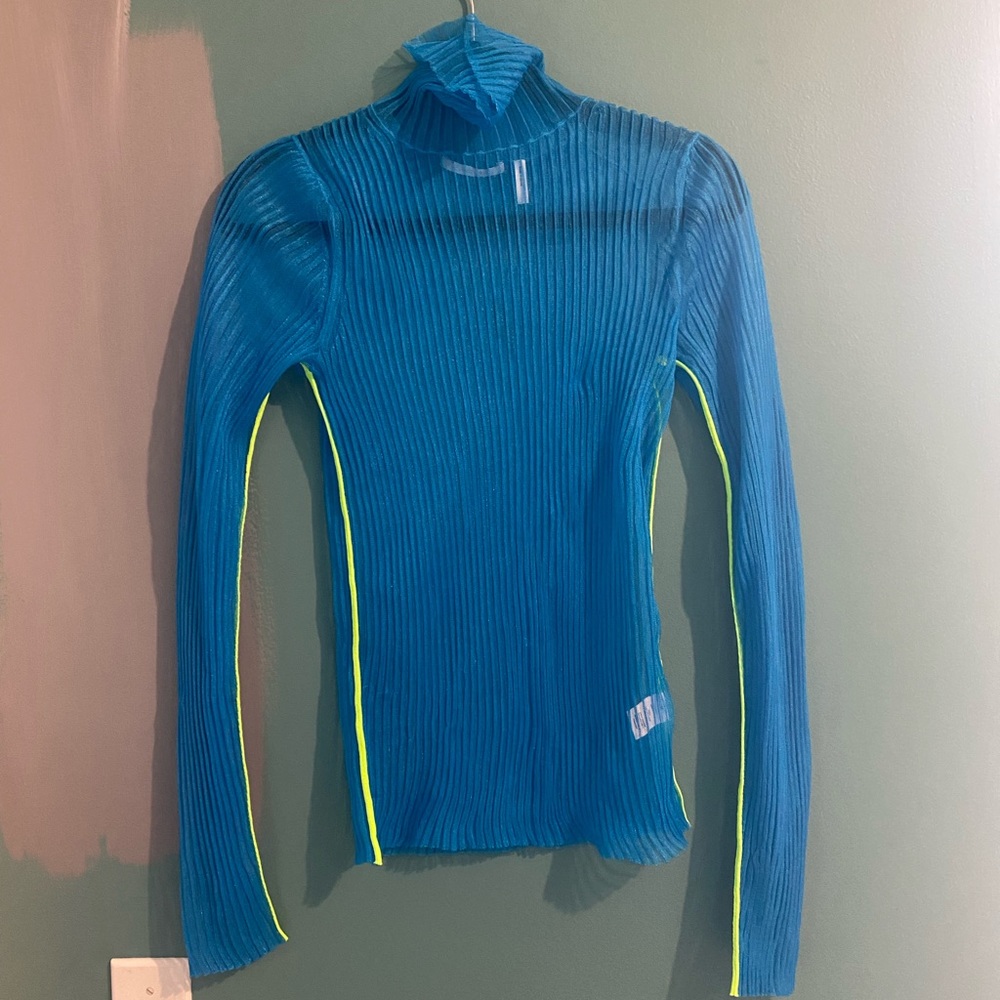 Helmut Lang - sheer teal turtleneck